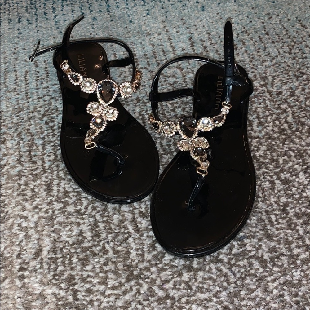 Black jeweled sandals